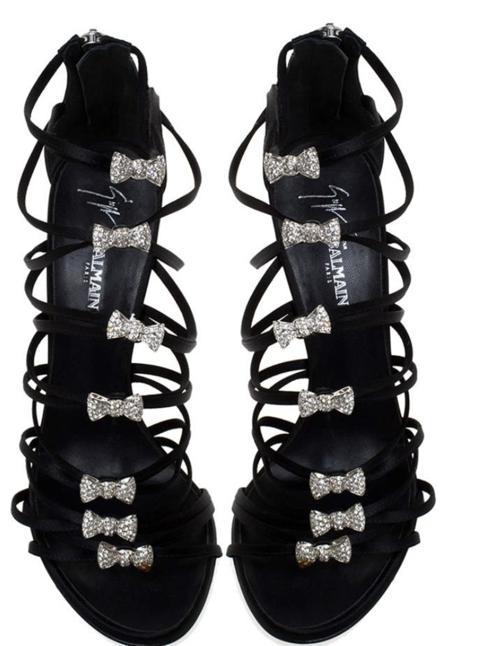 Giuseppe Zanotti BALMAIN Black Strappy Crystal Bow Gladiator Sandals